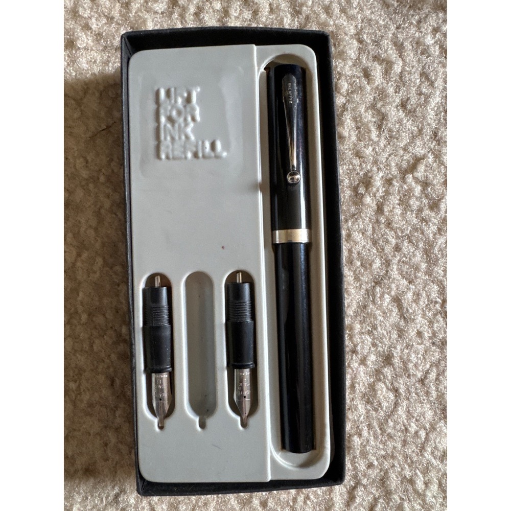 Vintage Sheaffer Calligraphy Fountain Pen Set Black Silver Trim with Case 3 Nibs